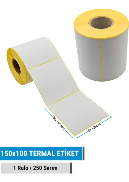 150x100mm Termal Etiket | 1 Rulo | 250 Sarım | Ribonsuz | Kargo, Lojistik, Depo | Yapışkanlı