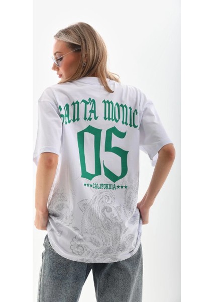 Unisex Baskılı Oversize T-Shirt - Beyaz -Vlmr fiyatları