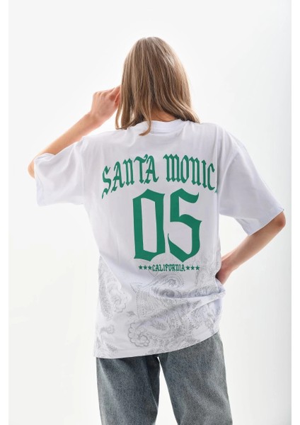 Unisex Baskılı Oversize T-Shirt - Beyaz -Vlmr indirimleri