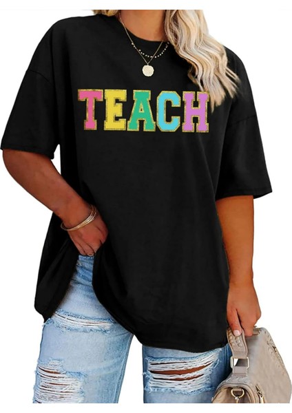 Baskılı Kadın T-Shirt - Siyah -Vlmr