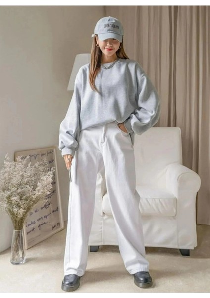 Kadın Düz Bisiklet Yaka Sweat - Gri -Vlmr modelleri