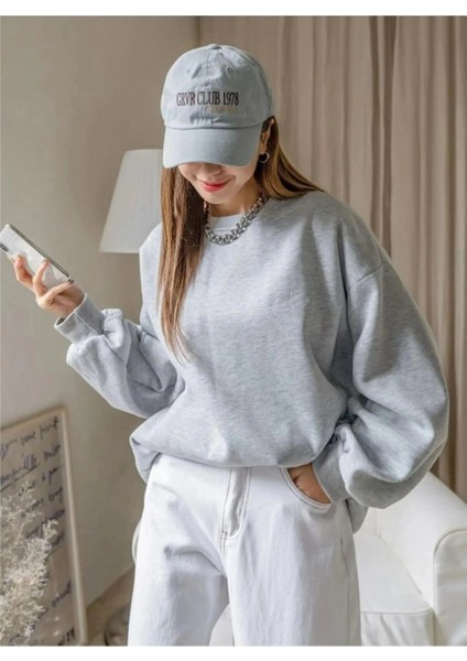 Kadın Düz Bisiklet Yaka Sweat - Gri -Vlmr indirimleri