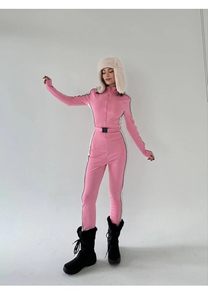 Kemer Detaylı Fermuarlı Tulum - Pembe -Vlmr fiyatları