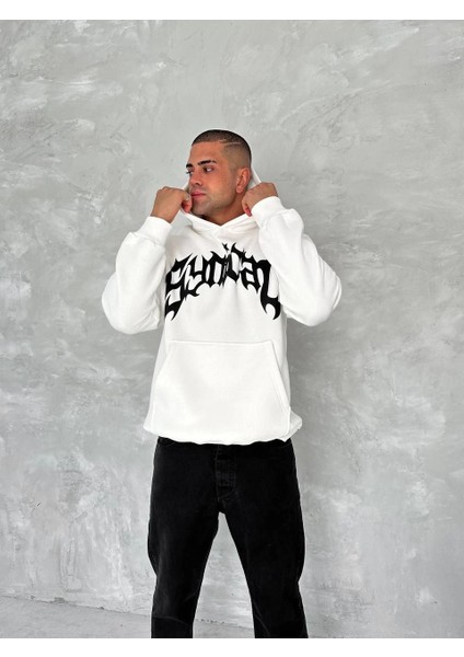 Unisex Üç Iplik Kapüşonlu Baskılı Sweatshirt - Beyaz -Vlmr fiyatları
