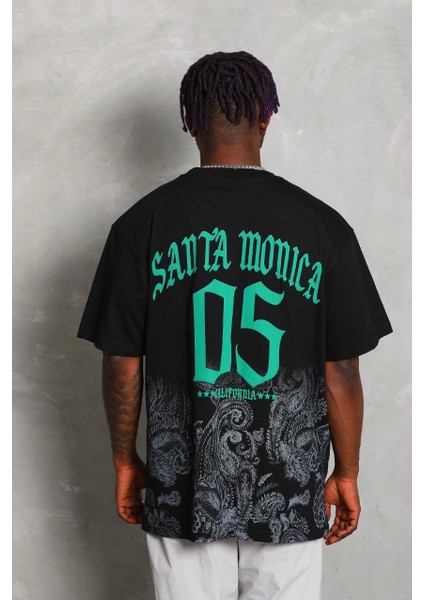 Unisex Oversize Baskılı Bisiklet Yaka T-Shirt - Siyah -Vlmr modelleri