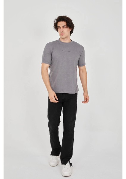 Unisex Jakar Kumaş Slim Fit T-Shirt - Boyalı Gri -Vlmr fırsatları