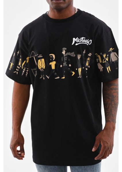 Unisex Bisiklet Yaka Baskılı Oversize T-Shirt - Siyah -Vlmr fiyatları