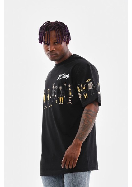 Unisex Bisiklet Yaka Baskılı Oversize T-Shirt - Siyah -Vlmr modelleri