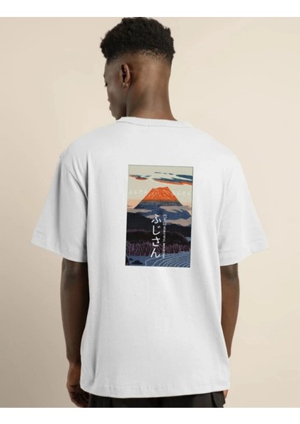 Unisex Bisiklet Yaka Baskılı Oversize T-Shirt - Beyaz -Vlmr fırsatları