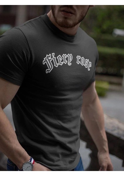 Erkek Bisiklet Yaka Baskılı Oversize T-Shirt - Siyah -Vlmr