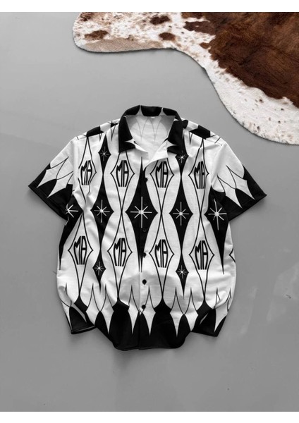 Iki Iplik Kumaş Baskılı Gömlek - Beyaz -Vlmr