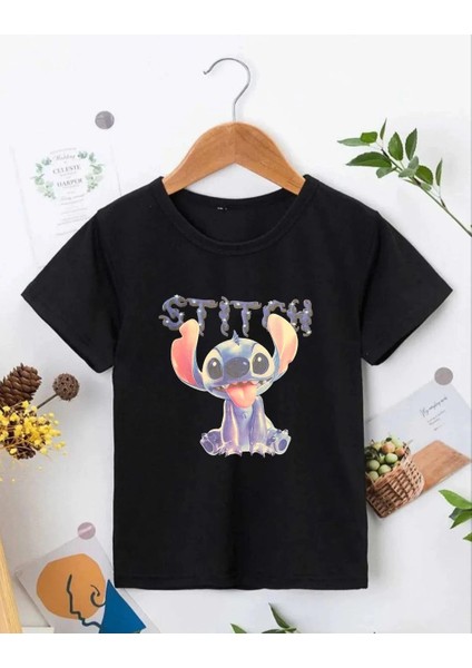 Bisiklet Yaka Kısa Kol Çocuk Baskılı T-Shirt - Siyah -Vlmr