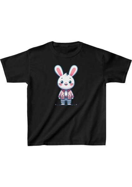 Unisex Çocuk Baskılı T-Shirt - Siyah -Vlmr