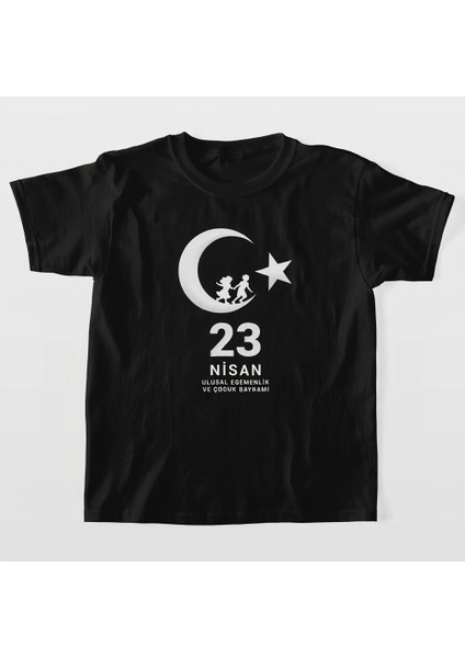 23 Nisan Çocuk Bayramı Baskılı Özel T-Shirt - Siyah -Vlmr fiyatları