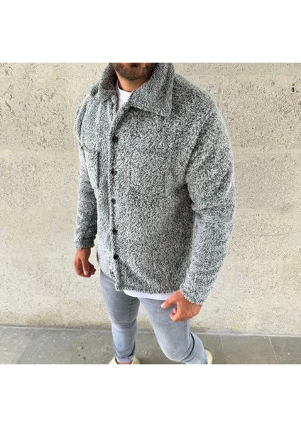 Erkek Pelüş Polar Hırka Gömlek - Gri -Vlmr fırsatları
