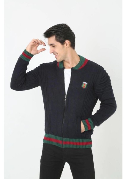 Erkek Tam Fermuarlı Triko Hırka - Lacivert -Vlmr