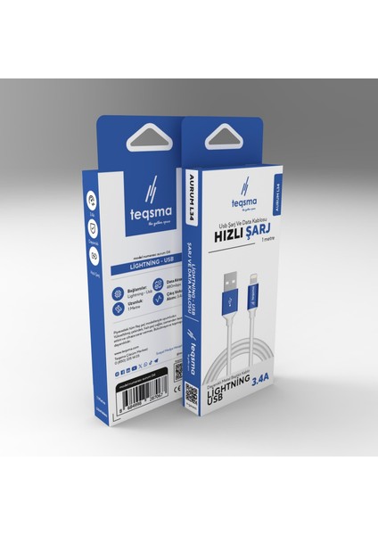 Aurum L34 Lightning - USB Kablo 3.4A 100CM 30'lu Koli indirimleri