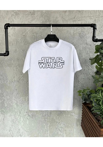 Unisex Bisiklet Yaka Kısa Kol Baskılı T-Shirt - Beyaz -Vlmr