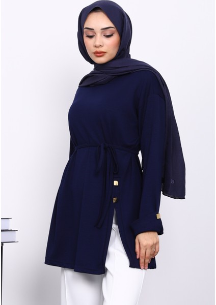 Lacivert Düğme Detaylı Modal Sweat