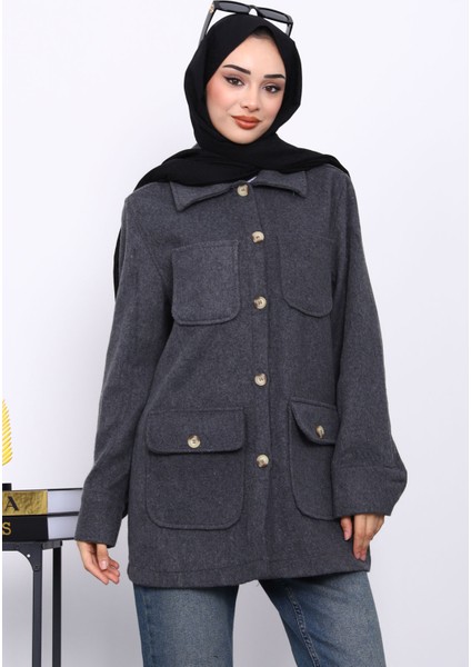 Füme Cepli Düğmeli Kaşe Ceket modelleri