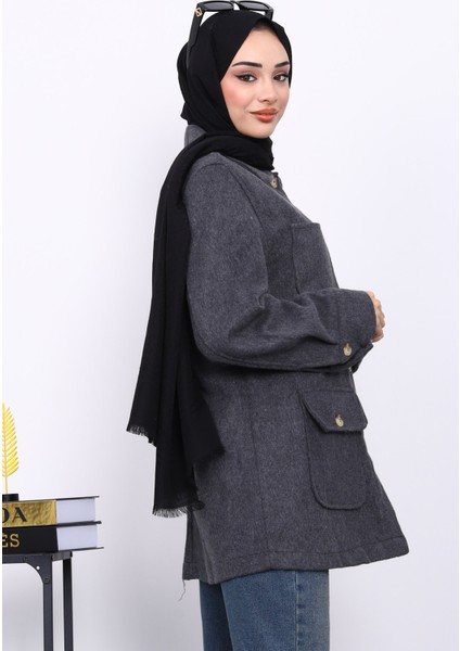 Füme Cepli Düğmeli Kaşe Ceket fırsatları