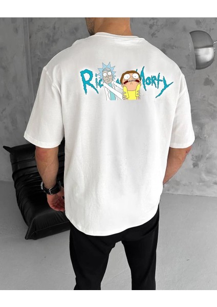 Unisex Bisiklet Yaka Baskılı Oversize T-Shirt - Beyaz -Vlmr fiyatları