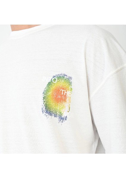 Unisex Bisiklet Yaka Baskılı Oversize T-Shirt - Beyaz -Vlmr fırsatları