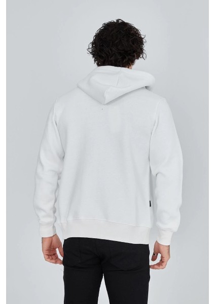 Unisex Tam Fermuarlı Kapşonlu Sweatshirt - Beyaz -Vlmr fiyatları