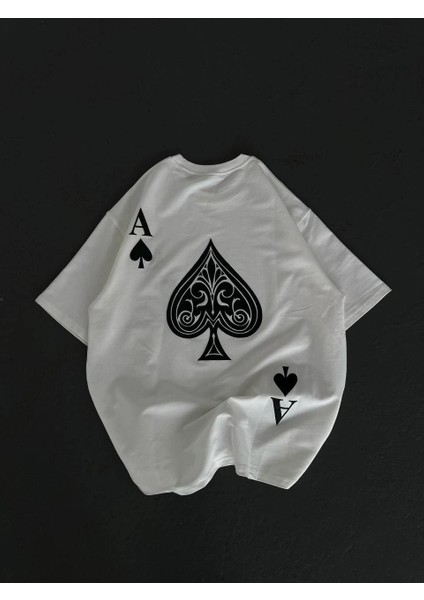 Unisex Bisiklet Yaka Baskılı Oversize T-Shirt - Beyaz -Vlmr fiyatları