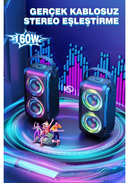 W-Kıng T9 Bluetooth Hoparlör, 80w Boombox, 9 Saate Varan Çalma Süresi, Ipx5 Suya Dayanıklı, Kablosuz Stereo Tws, Tf/Aux/Bluetooth5.0/Usb, Ses Bombası modelleri