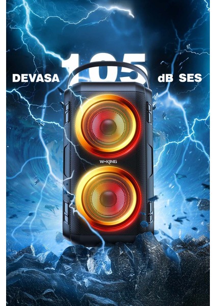 W-Kıng T9 Bluetooth Hoparlör, 80w Boombox, 9 Saate Varan Çalma Süresi, Ipx5 Suya Dayanıklı, Kablosuz Stereo Tws, Tf/Aux/Bluetooth5.0/Usb, Ses Bombası