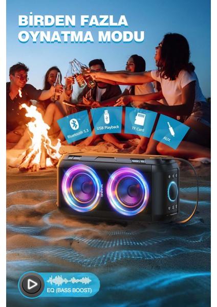 W-Kıng T9 Bluetooth Hoparlör, 80w Boombox, 9 Saate Varan Çalma Süresi, Ipx5 Suya Dayanıklı, Kablosuz Stereo Tws, Tf/Aux/Bluetooth5.0/Usb, Ses Bombası