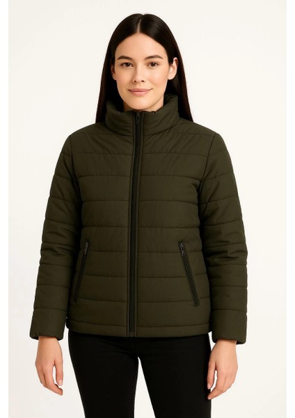 Kadın Bomber Mont Ceket - Su Itici Kumaş, Kapitone Astarlı, Fermuarlı, Kışlık - Haki -Vlmr fırsatları