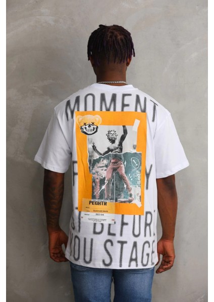 Unisex Baskılı Oversize T-Shirt - Beyaz -Vlmr fiyatları