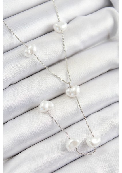 Pirinç Incili Kalp Figürlü Y Model Gümüş Renk Kadın Kolye fiyatları