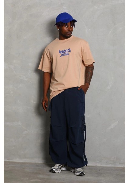 Unisex Oversize Baskılı Bisiklet Yaka T-Shirt - Bej -Vlmr fiyatları