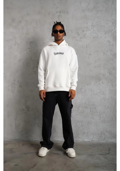 Erkek Üç Iplik Baskılı Kapüşonlu Sweat - Beyaz -Vlmr indirimleri