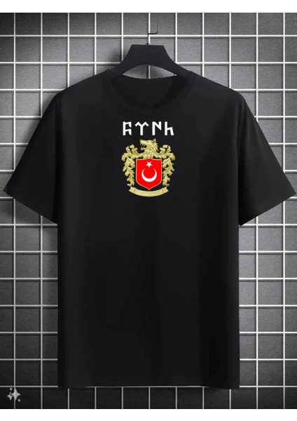 Unisex Bisiklet Yaka Baskılı Oversize T-Shirt - Siyah -Vlmr