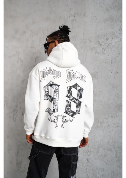 Erkek 98 Baskılı Kapşonlu Sweat - Beyaz -Vlmr fiyatları