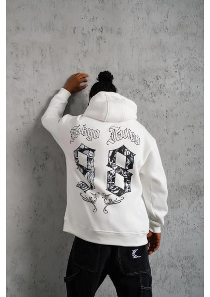 Erkek 98 Baskılı Kapşonlu Sweat - Beyaz -Vlmr modelleri