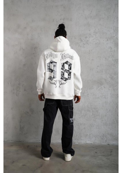 Erkek 98 Baskılı Kapşonlu Sweat - Beyaz -Vlmr fırsatları