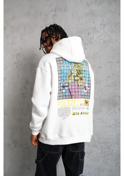 Erkek Patel Six Baskılı Kapüşonlu Sweat - Beyaz -Vlmr