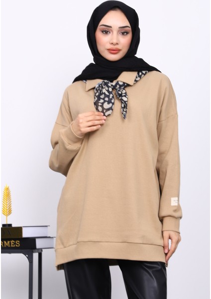 Vizon Fular Detaylı Yakalı Tunik