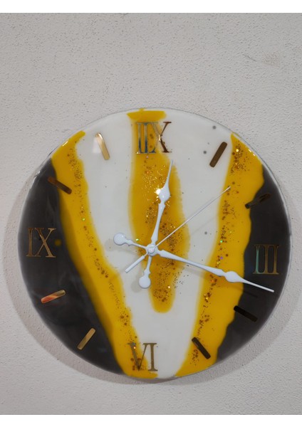 Epoksi Duvar Saati 33 cm Roma Rakamlı Altın Nehir Desenli Ultra Sessiz fiyatları