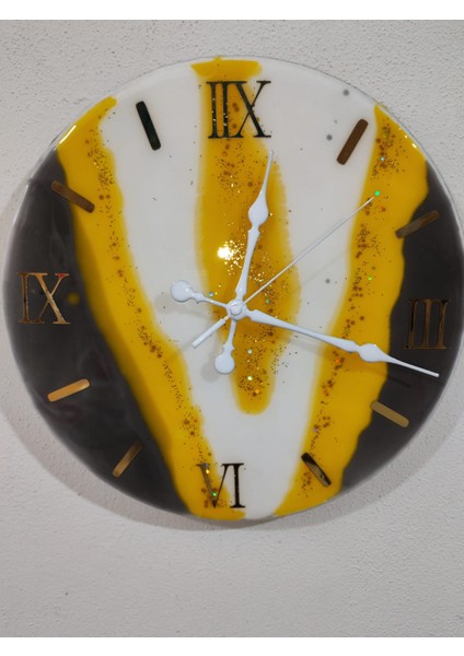 Epoksi Duvar Saati 33 cm Roma Rakamlı Altın Nehir Desenli Ultra Sessiz fırsatları