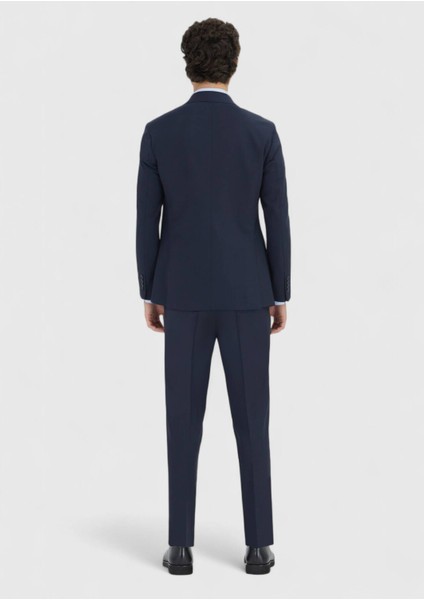 Koyu Lacivert Çizgili Zeroweight Slim Fit Yün Karışımlı Takım Elbise indirimleri