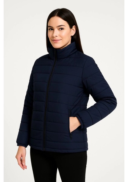 Kadın Bomber Mont Ceket - Su Itici Kumaş, Kapitone Astarlı, Fermuarlı, Kışlık - Lacivert -Vlmr indirimleri