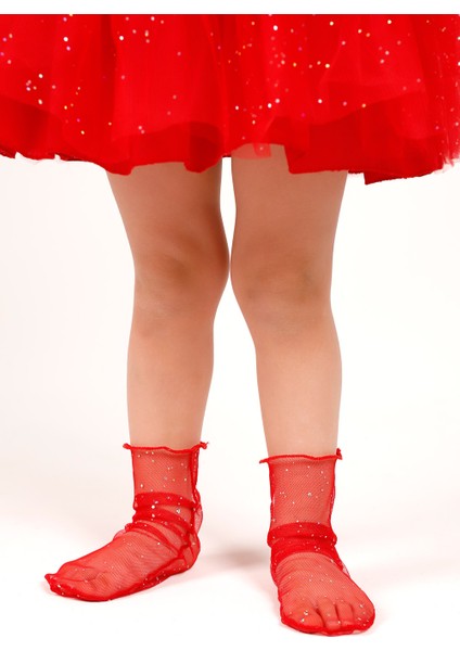 Kırmızı Küçük Sim Detaylı Kız Çocuk Tül Çorap fiyatları
