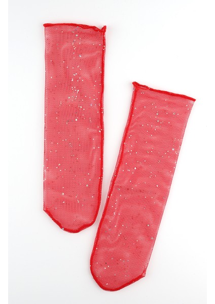 Kırmızı Küçük Sim Detaylı Kız Çocuk Tül Çorap modelleri