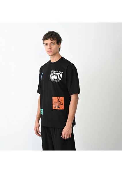 Unisex Bisiklet Yaka Baskılı Oversize T-Shirt - Siyah -Vlmr fiyatları